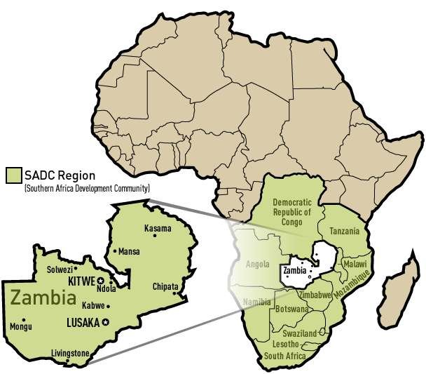 Major Zambian Cities and Neighboring Countries / Researchgate.net