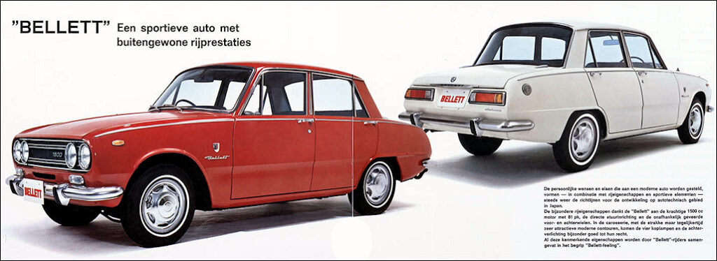 Alt="1971 Isuzu Bellet Ad with in red and white"