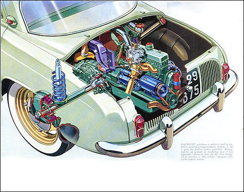 Cutaway Image of 1956 Renault Dauphine engine