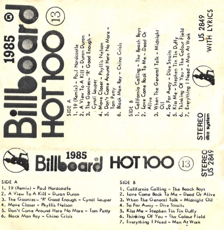 1985 Billboard Hot 100 Cassette Sleeve