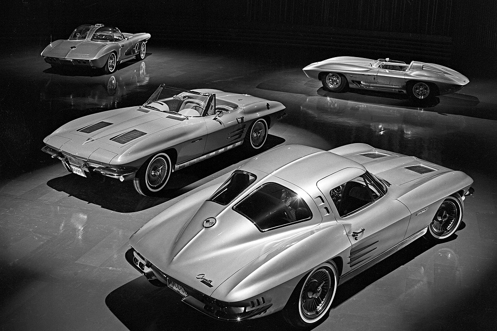 Image of Corvette Sting Ray Coupe & Convertible (Foreground) with Concepts (Background)